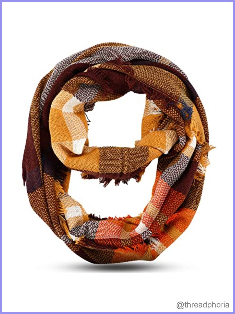 Fall Plaid Circle Loop Scarf Women Warm Tartan Infinity Scarf